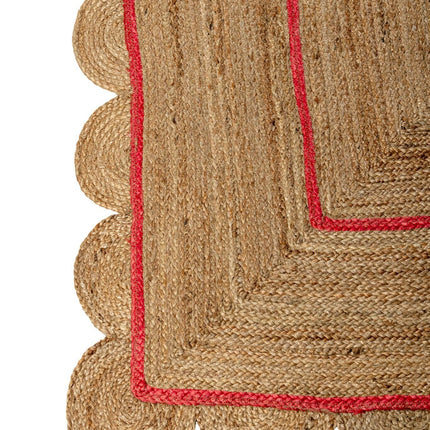 Red Natural Fiber Jute Scallop Rug Perfect for Bohemian Decor