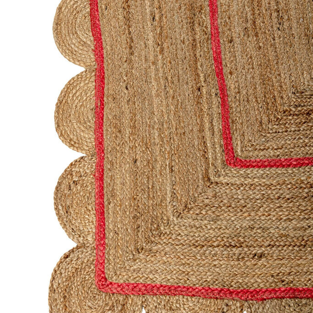 Red Natural Fiber Jute Scallop Rug Perfect for Bohemian Decor