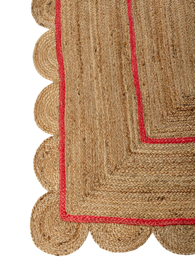 Red Natural Fiber Jute Scallop Rug Perfect for Bohemian Decor