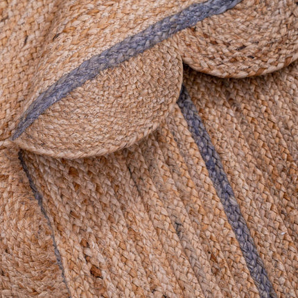 Dusty Blue Natural Jute Scalloped Rug