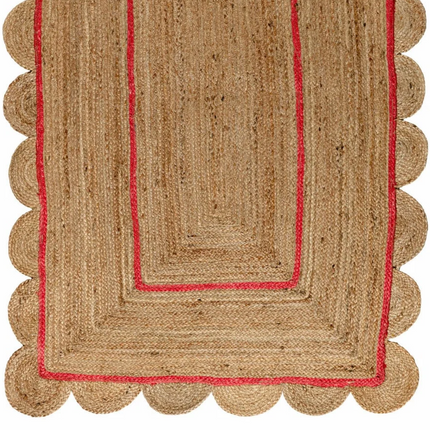 Red Natural Fiber Jute Scallop Rug Perfect for Bohemian Decor