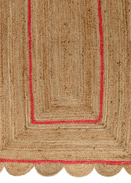 Red Natural Fiber Jute Scallop Rug Perfect for Bohemian Decor