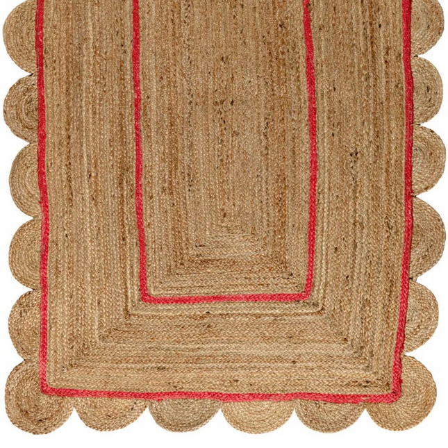 Red Natural Fiber Jute Scallop Rug Perfect for Bohemian Decor