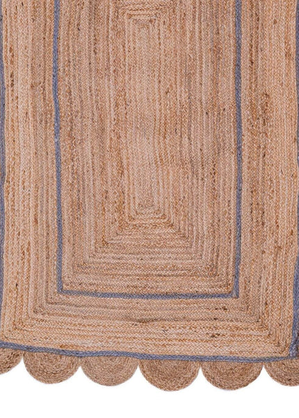 Dusty Blue Natural Jute Scalloped Rug