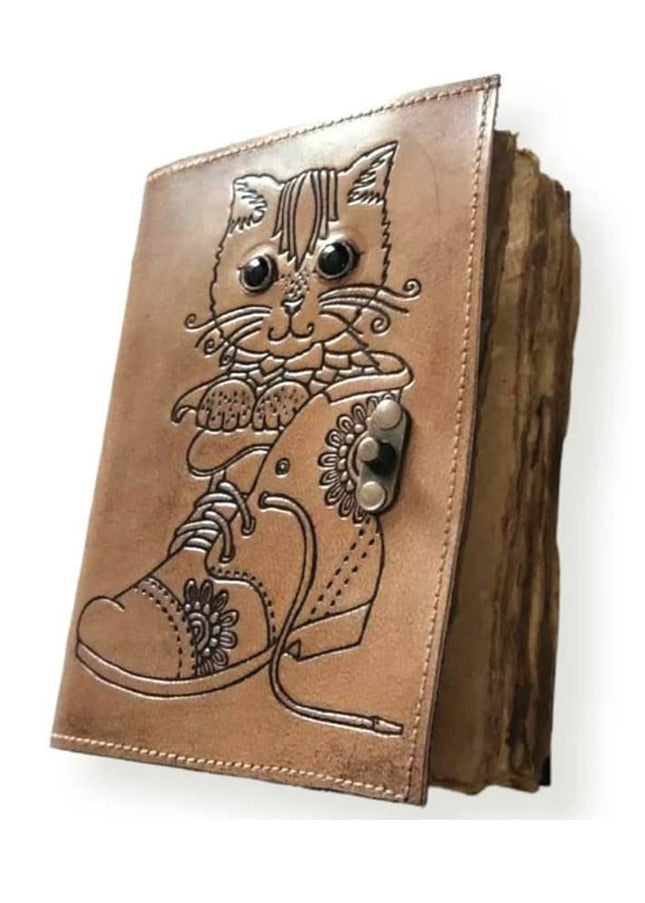 Cat In Shoes Embossed Leather Notebook
