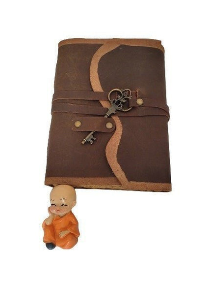 Antique Key Leather Journal, Refillable Travel Notebook