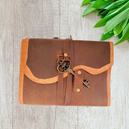 Antique Key Leather Journal, Refillable Travel Notebook