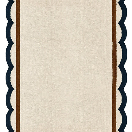Scallop Edge Wool Rug, Bohemian Decor Handmade Wool Area Rug