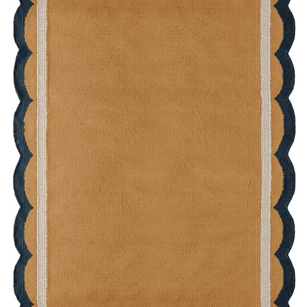 Scallop Edge Wool Rug, Bohemian Decor Handmade Wool Area Rug