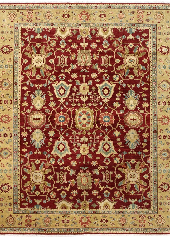 Traditional Maroon Color Oushak Wool Rug