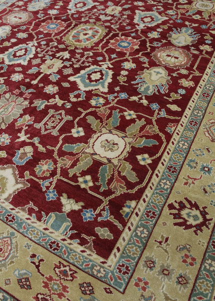 Traditional Maroon Color Oushak Wool Rug