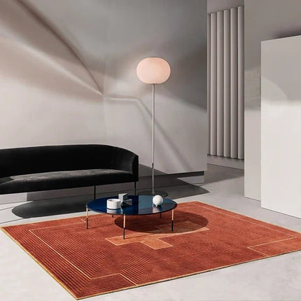Rust Color Geometric Modern Soft Wool Rug