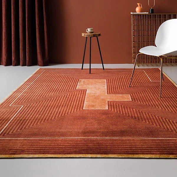 Rust Color Geometric Modern Soft Wool Rug