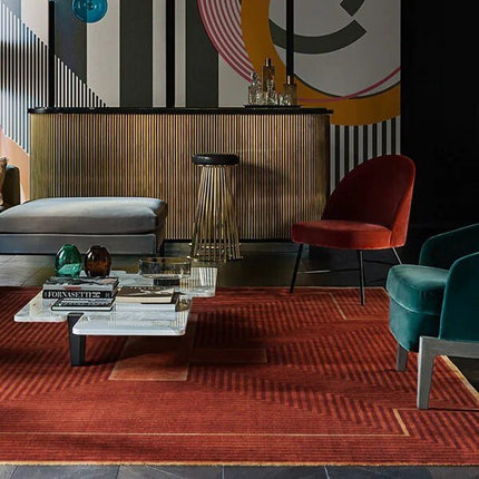 Rust Color Geometric Modern Soft Wool Rug