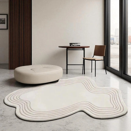 Hand Tufted Wool Rug: Cream Wave Edge, Modern Minimalist Decor