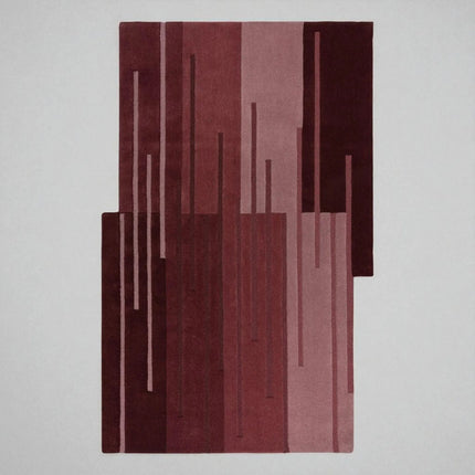 Burgundy & Rose Red Abstract Hand Tufted Wool Rug  Modern Linear Area Carpet