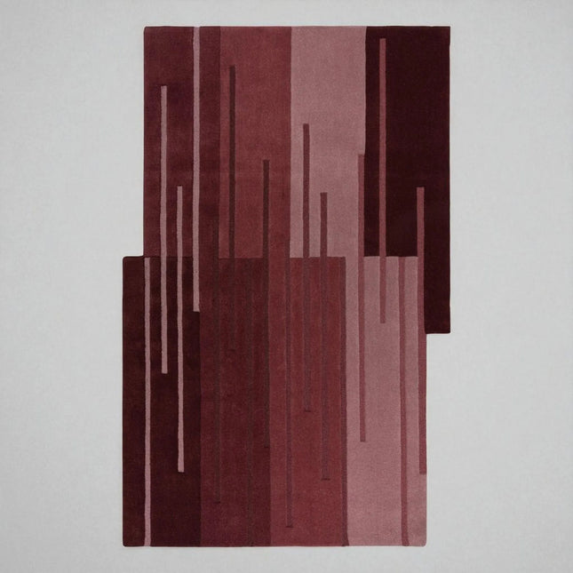 Burgundy & Rose Red Abstract Hand Tufted Wool Rug  Modern Linear Area Carpet