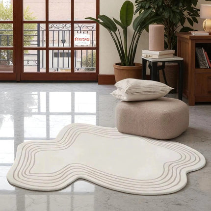Hand Tufted Wool Rug: Cream Wave Edge, Modern Minimalist Decor