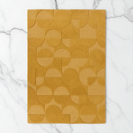 Mustard Yellow Wool Rug: Hand Tufted Geometric Circle Design