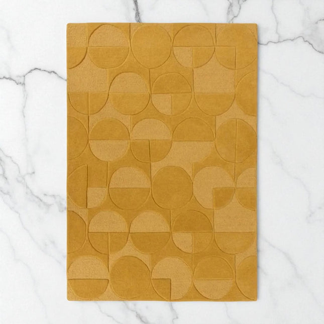 Mustard Yellow Wool Rug: Hand Tufted Geometric Circle Design
