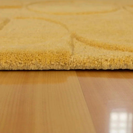 Mustard Yellow Wool Rug: Hand Tufted Geometric Circle Design