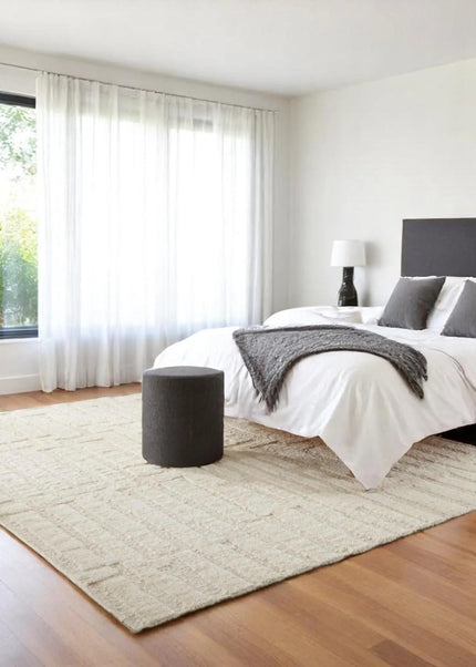 Handwoven Wool Rug: Modern Blocks Pattern, Earthy Tones, 8x10