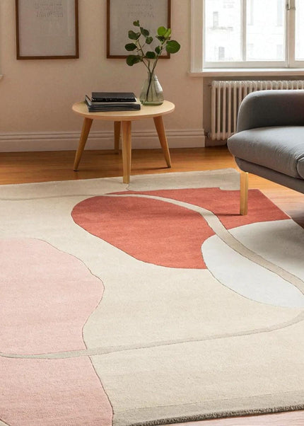 Abstract Hand Tufted Wool Rug | Modern Geometric Area Carpet in Beige, Terracotta & Blush Tones