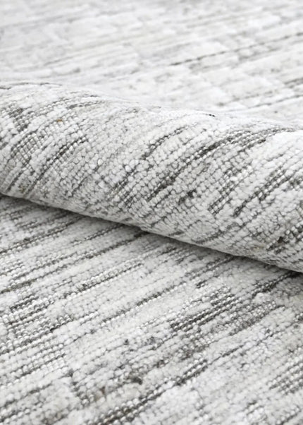 Handloomed Wool Rug | Modern Textured Taupe & White Area Carpet