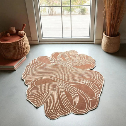 Rust & Ivory Abstract Wool Rug  Irregular Shape Area Rug for Home Decor
