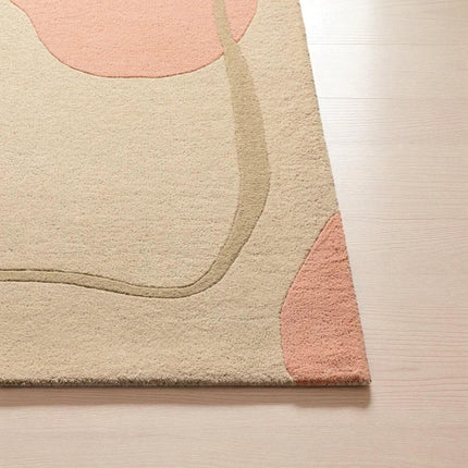 Abstract Hand Tufted Wool Rug | Modern Geometric Area Carpet in Beige, Terracotta & Blush Tones