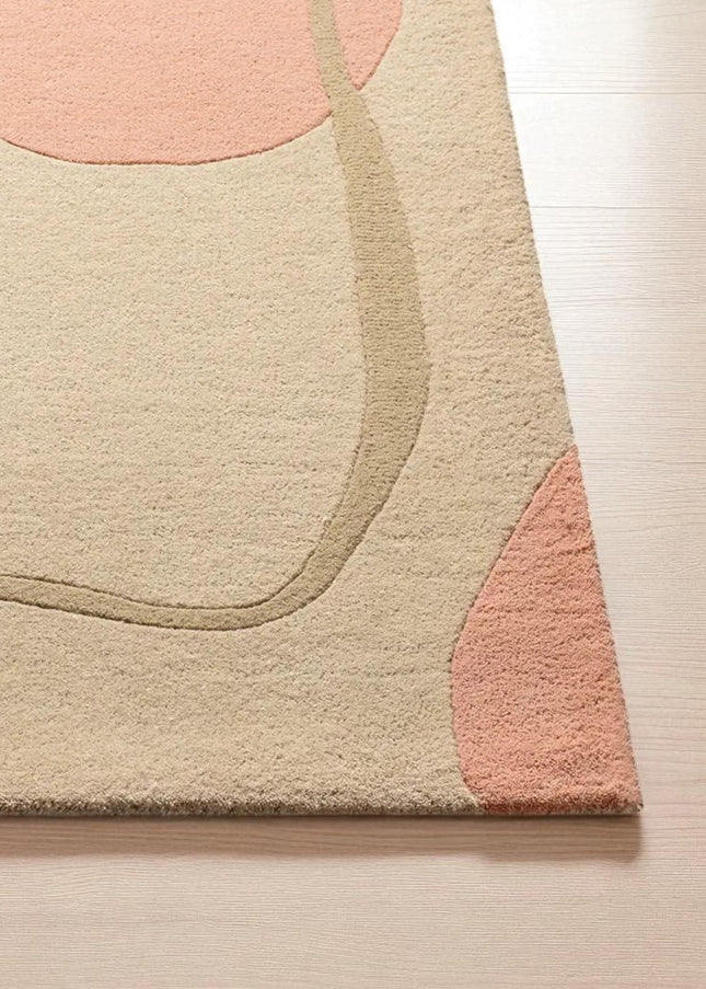 Abstract Hand Tufted Wool Rug | Modern Geometric Area Carpet in Beige, Terracotta & Blush Tones