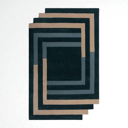 Blue & Cream Layered Square Pattern Modern Geometric Hand Tufted Wool Rug