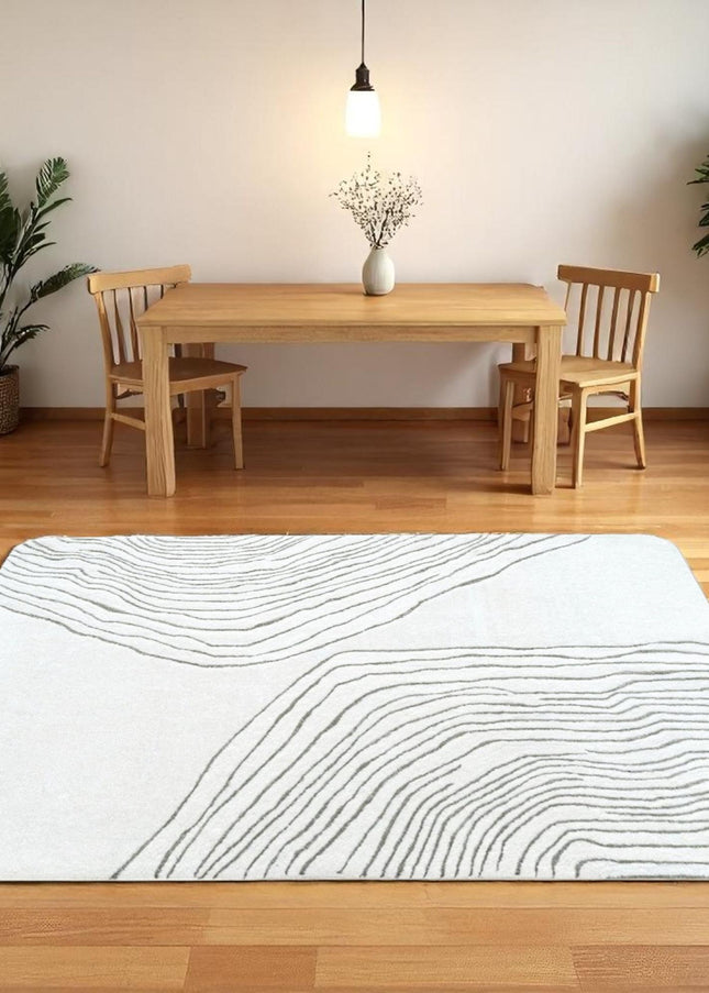Hand Tufted Wool Abstract Waves Rug: Modern Ivory Area Rug