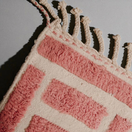 Hand Knotted Wool Rug: Geometric Maze, 8x10 Pink Berber Style Rug
