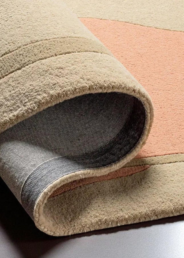 Abstract Hand Tufted Wool Rug | Modern Geometric Area Carpet in Beige, Terracotta & Blush Tones