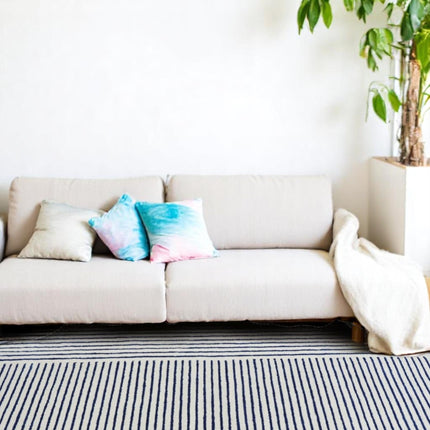Hand Tufted Wool Rug: Minimalist Blue Stripe Pattern