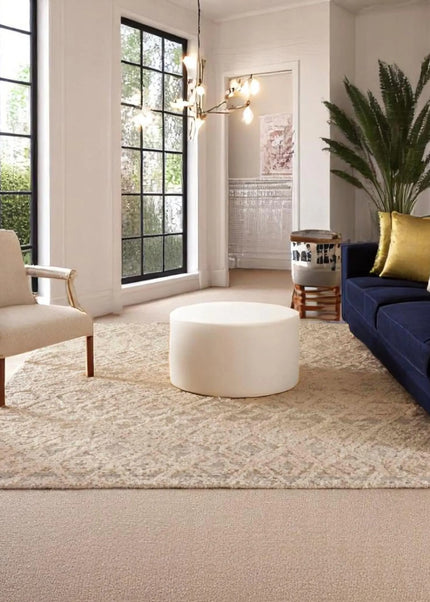 Handwoven Wool Area Rug: Diamond Pattern, Mid-Century Modern