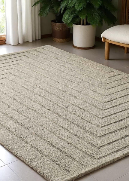 Handwoven Wool Rug: 8x10 High-Low Pile Geometric Maze Design