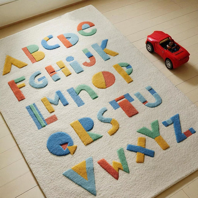 Hand-Tufted Wool ABC Rug: Educational Kids Playmat