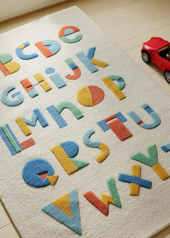 Hand-Tufted Wool ABC Rug: Educational Kids Playmat