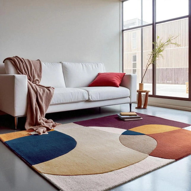 Geometric Wool Area Rug: Hand Tufted Multicolor for Living Room Decor