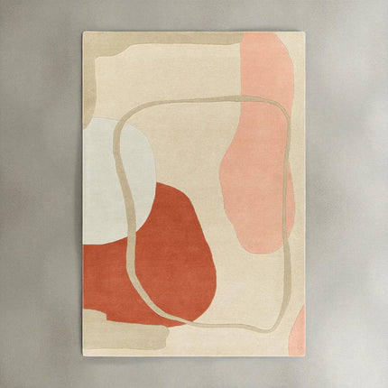 Abstract Hand Tufted Wool Rug | Modern Geometric Area Carpet in Beige, Terracotta & Blush Tones
