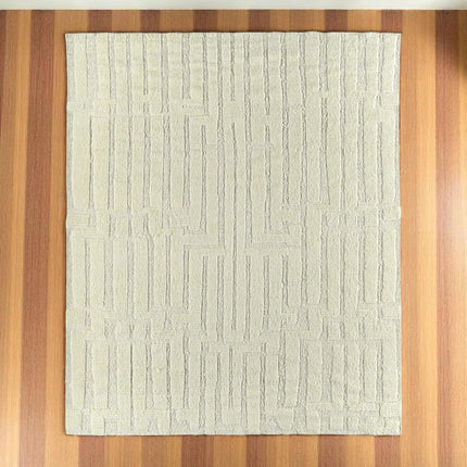 Handwoven Wool Rug: Modern Blocks Pattern, Earthy Tones, 8x10