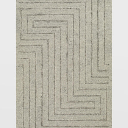 Handwoven Wool Rug: 8x10 High-Low Pile Geometric Maze Design