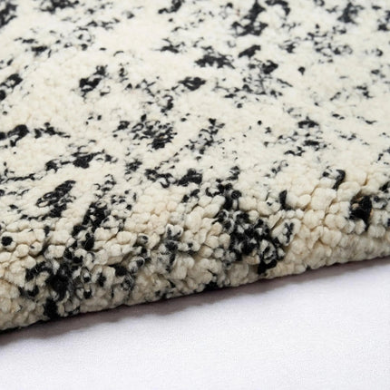 Hand Knotted Wool Area Rug: Beige & Black Abstract, High Pile