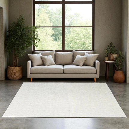 Hand Knotted Ivory Wool Rug: Textured Monochromatic Home Decor, 8x10