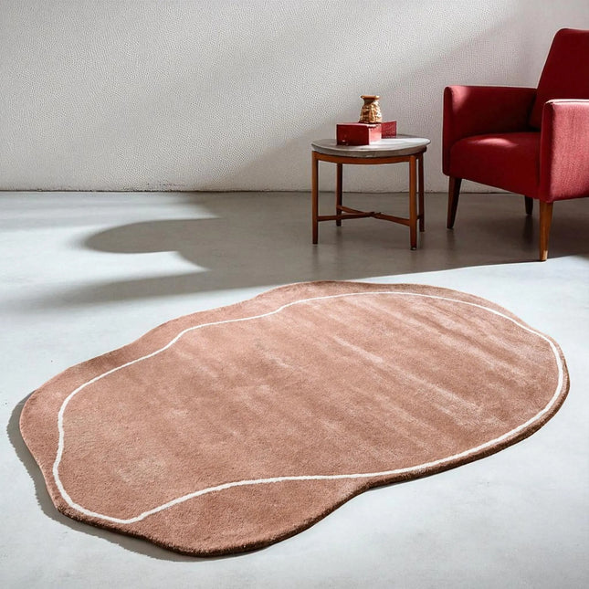 Hand Tufted Dusty Rose Irregular Shape Viscose Rug, Modern Area Rug