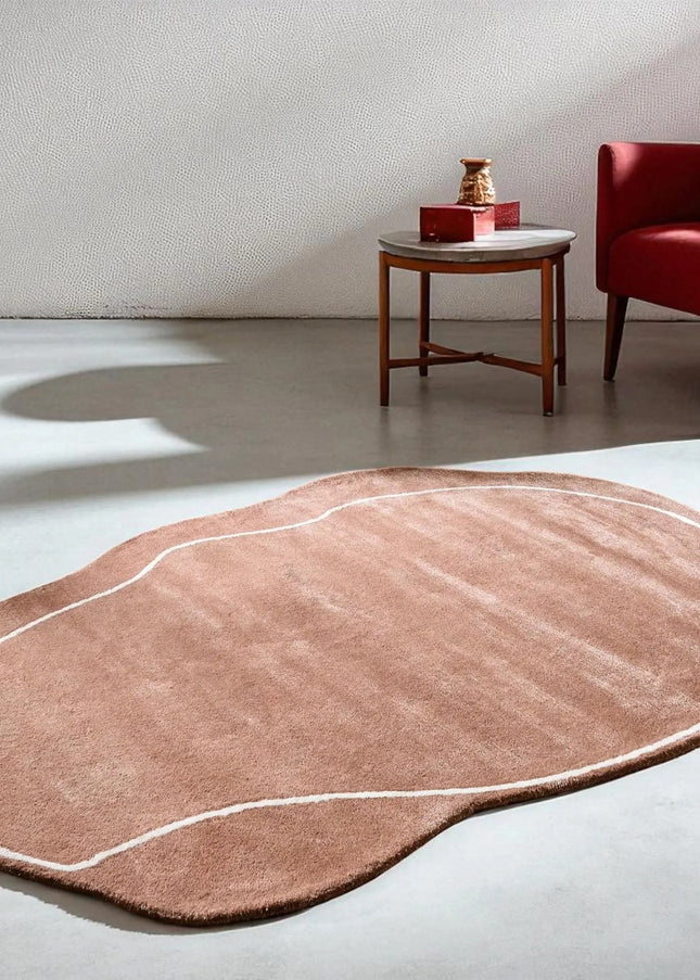 Hand Tufted Dusty Rose Irregular Shape Viscose Rug, Modern Area Rug