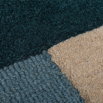 Blue & Cream Layered Square Pattern Modern Geometric Hand Tufted Wool Rug