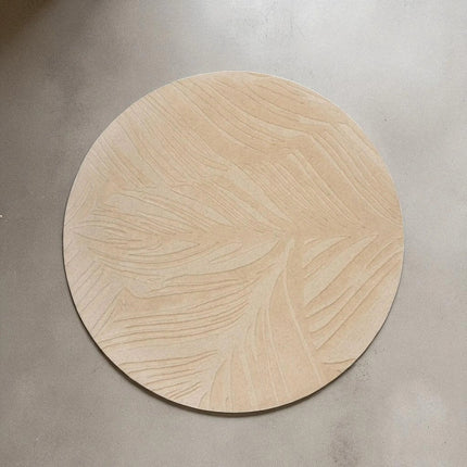 Hand Tufted Round Floral Wool Rug, Soft Beige Modern Living Room Decor